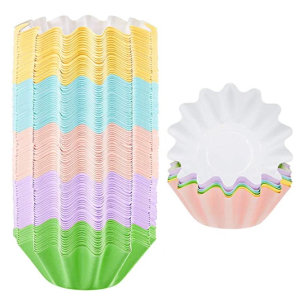 50pcs Wave Flower Cake Cups High Temperature Resistance Greaseproof Baking Cups Cake Tools Multicolour Wrapper Paper