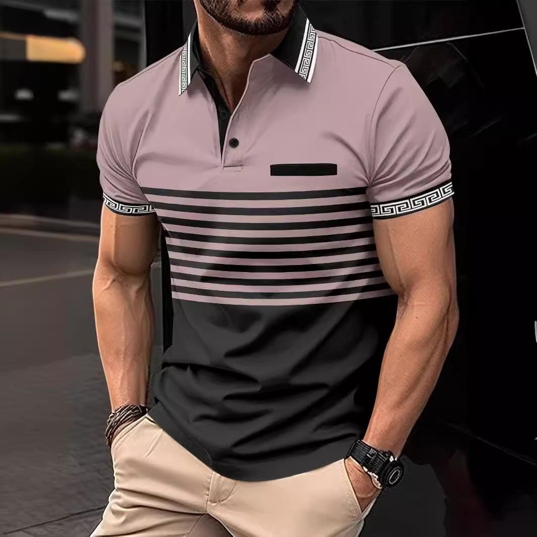 

Летняя модная мужская рубашка поло с воротничком и лацканами, мужские спортивные топы с коротким рукавом M светло-серый