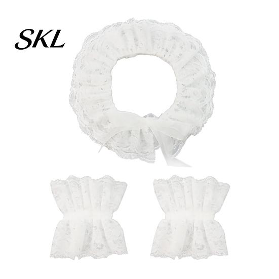 Theatrical Costume Collar Lace Ruffle And Wrist Cuff Sleeves Set, Vintage Clown Neck Accessory Costume, White Victorian Choker Accessories for белый