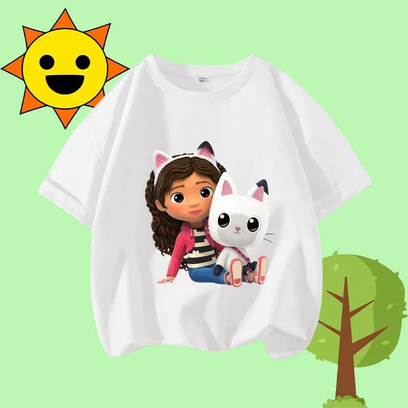 Disney Princess Cartoon Print Cute and Trendy Sports Shirt for Girls, Summer T-shirt Gabby Children's Crew-neck Short-sleeved