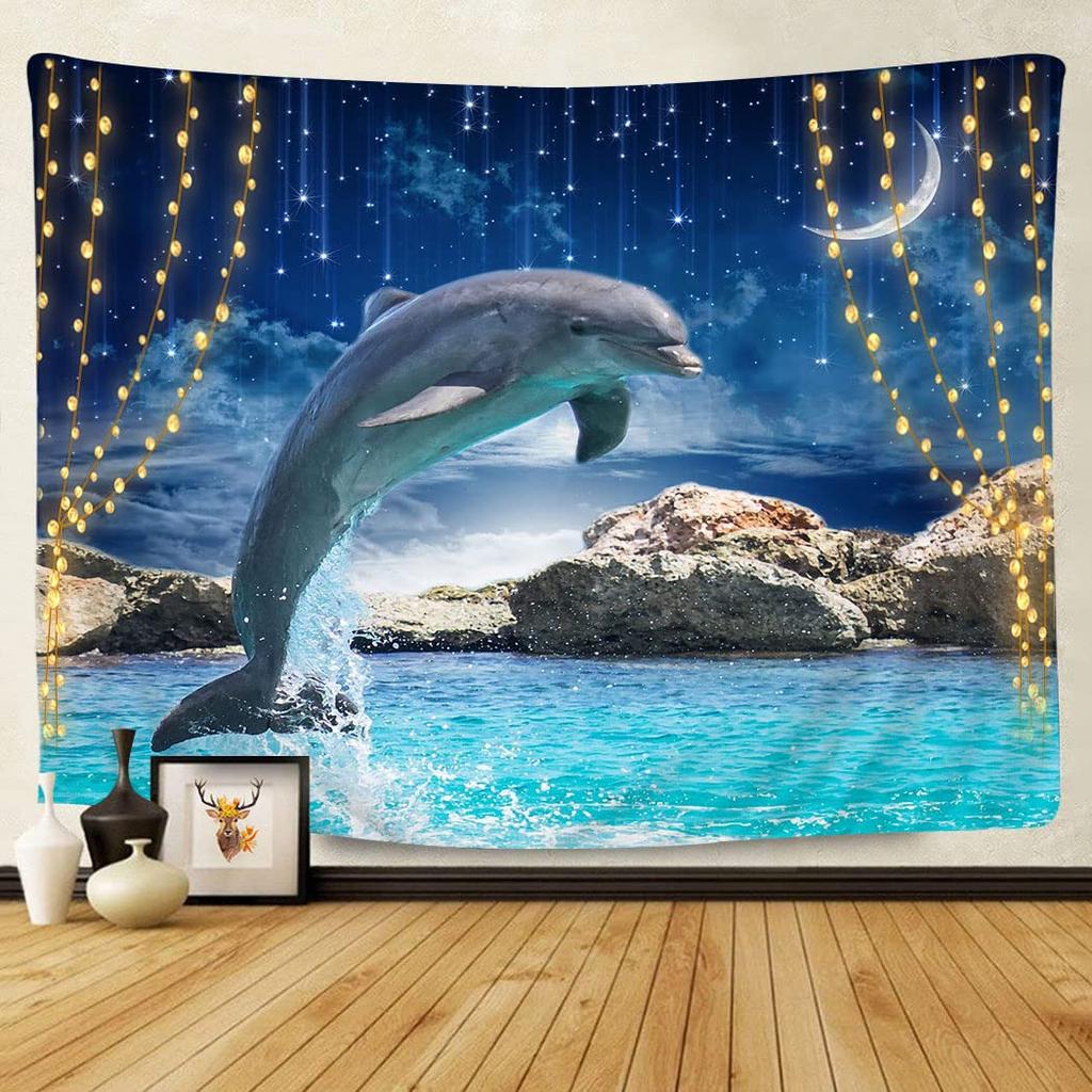 Ozean Delfin Wandteppich Wandbehang Lustiger Meeresleben Wandteppich Wandbehang Schlafzimmer Wale Delfin Wandteppich Wohnzimmer Dekor