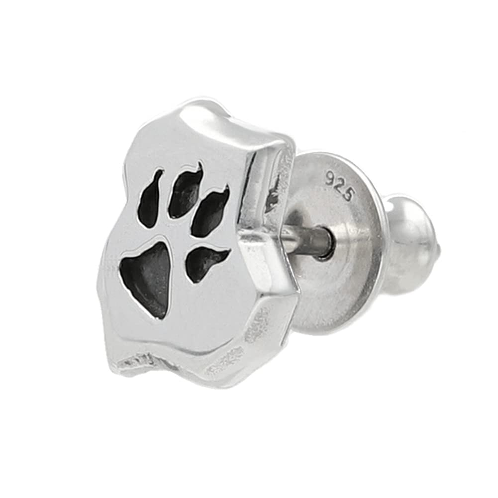 WOLFMAN B.R.S. Wolfman B.R.S. Silver 925 Wolf Foot Stud Earring (Single Earring) Wolf Paw Print Men's