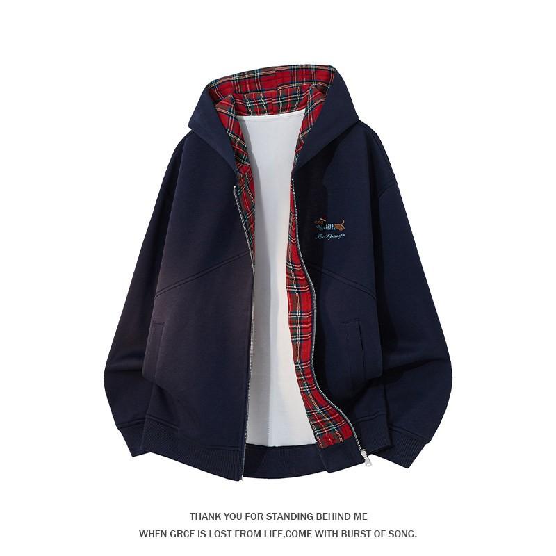 Womens Embroidered Dog Plaid Hooded Sweatshirt Oversized Loose Fit 2026 Casual Open Front Cardigan