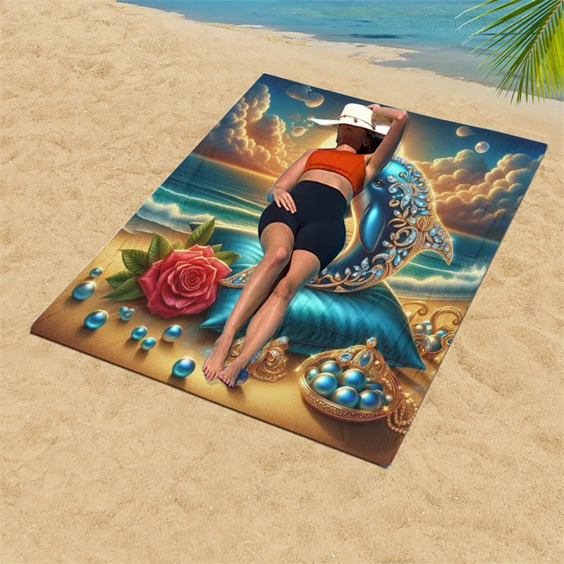 1PC Gold-Embellished Dolphin Beach Towel High-End Summer Beach Snapping Tool Quick-Dry Towel for Outdoor Picnics And Water Sport