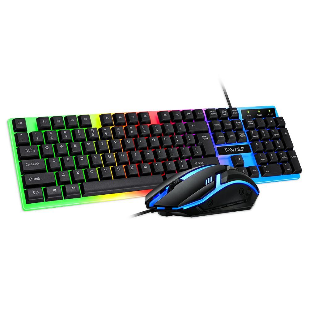 

T-WOLF TF230 USB Wired Mechanical Keyboard and Mouse Set with Colorful Backlight for PC Computer Laptop, Black A