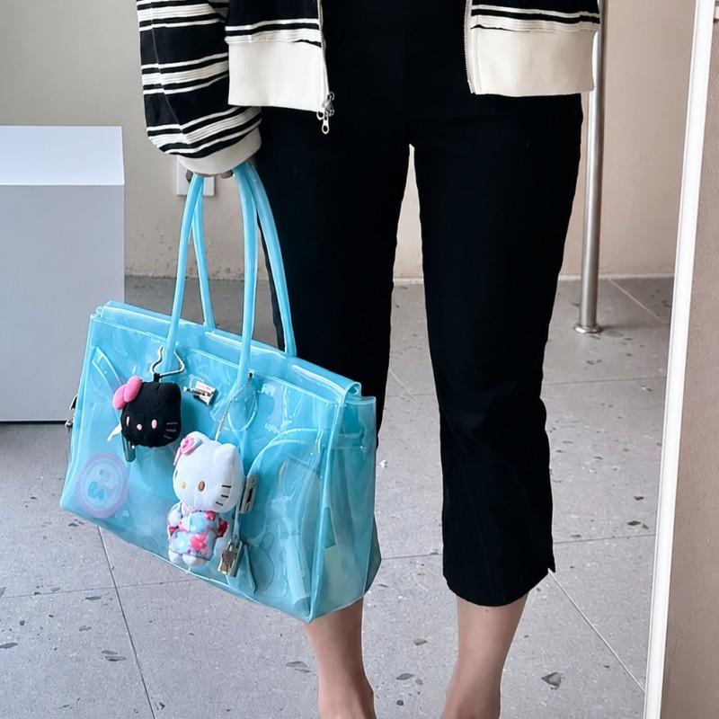 Borsa Tote Jelly in PVC Trasparente da Donna Grande Capacità Portatile a Mano a Spalla Moda Trasparente Stile Crossbody