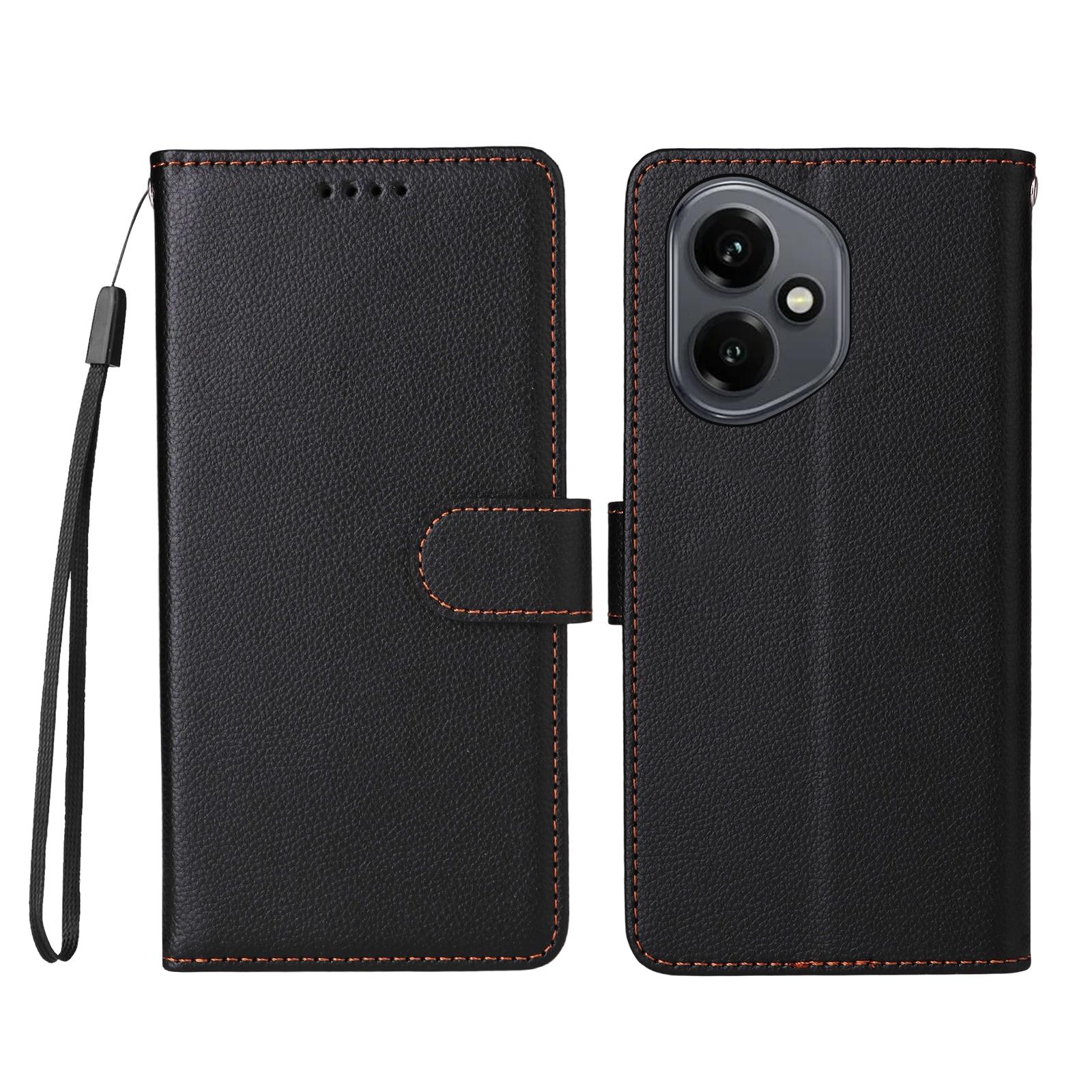 

For Honor 400 5G (Global) Case RFID Blocking 3 Card Slots PU Leather Phone Cover with Wrist Strap Black