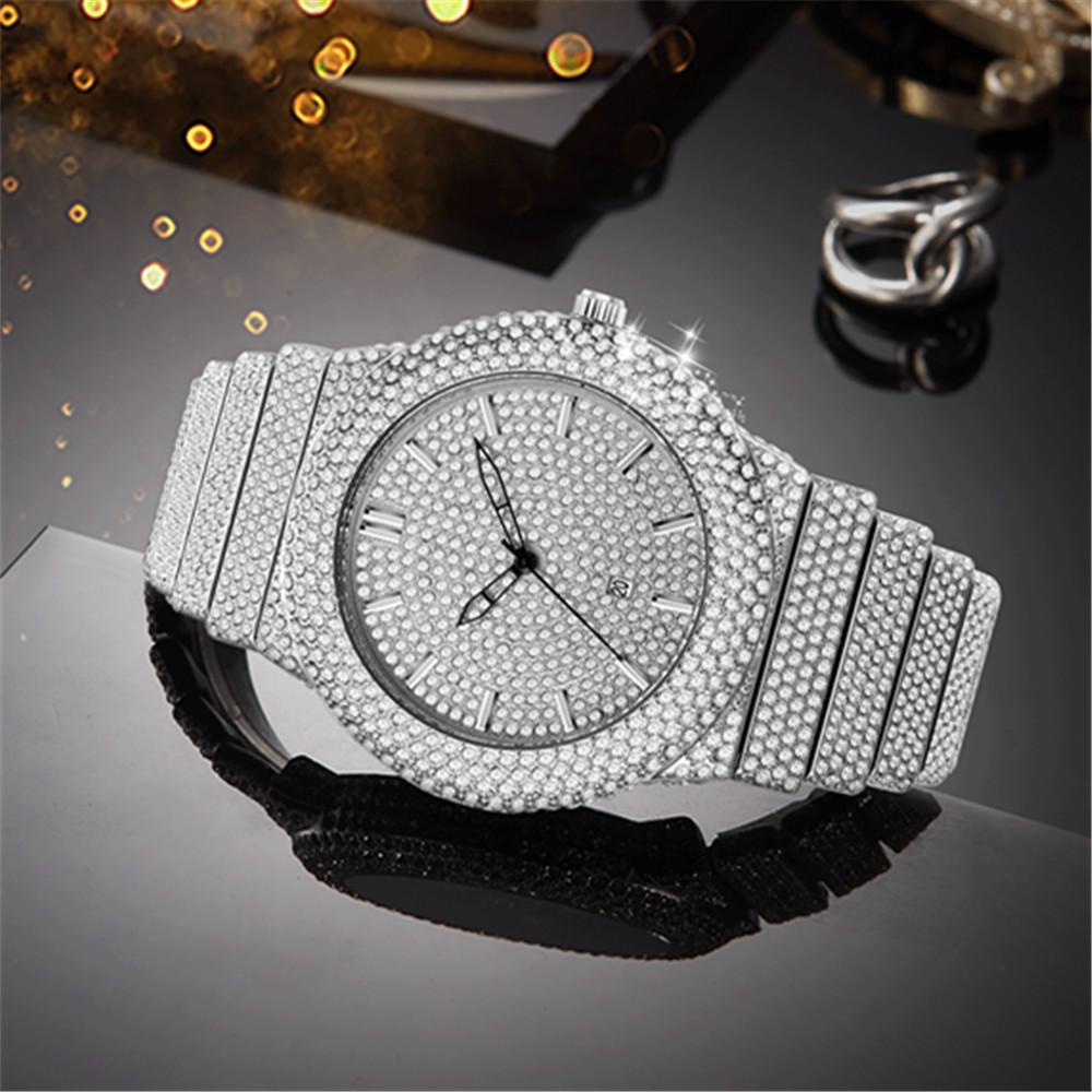Men Hip Hop Diamond Luxury Brand Golden Date Quartz Watches