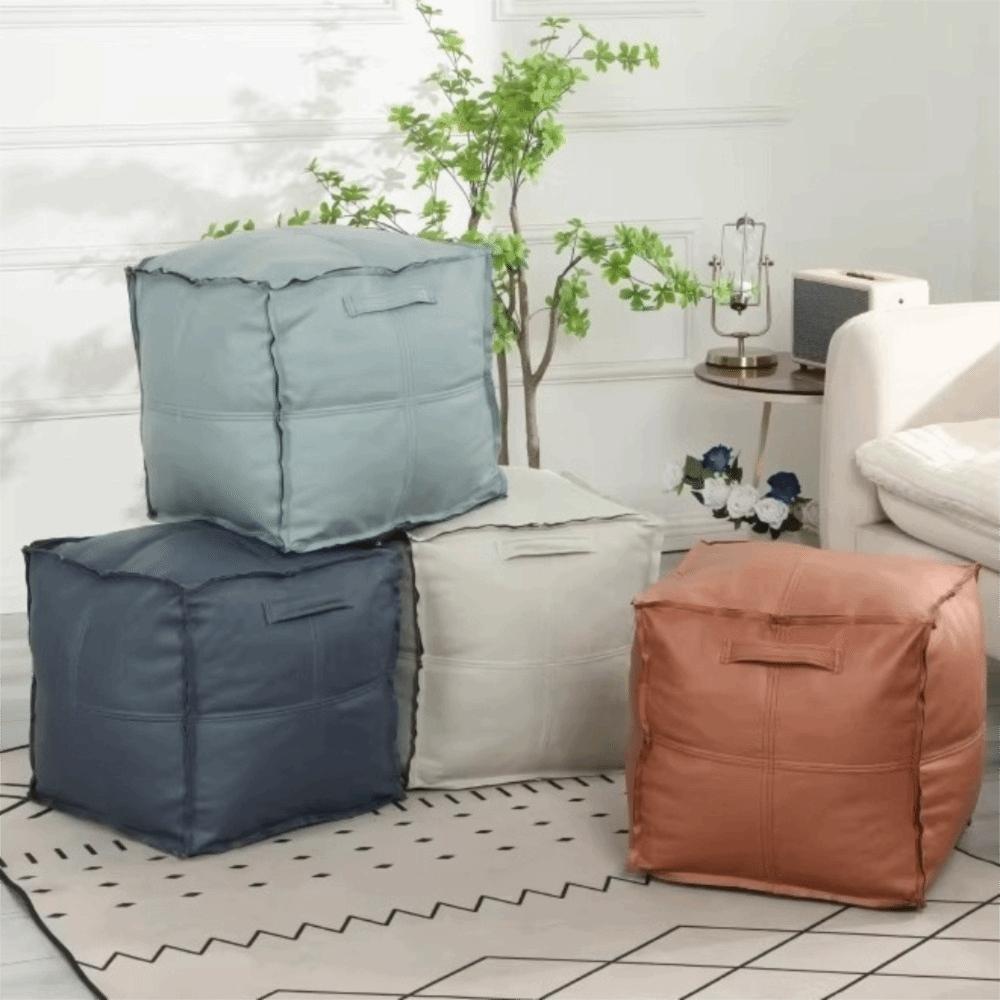 Waterproof Square Pouf Cover PU Leather Ottoman Cover Sofa Footstool Cover Living Room
