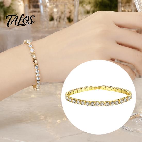 Shiny Faux Crystal Bracelet for Women, Silver/Golden Rhinestone Bangle Bracelet, Sparkling Skin Friendly Alloy Plated Cubic Zirconia with Secure Clasp