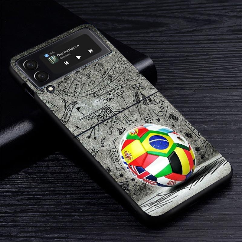 Football Soccer Ball Design Z Flip 7 Phnoe Case For Samsung Z Flip 6 5 4 3 5G Galaxy ZFlip7 ZFlip4 ZFlip5 ZFlip6 ZFlip3 Phone Co