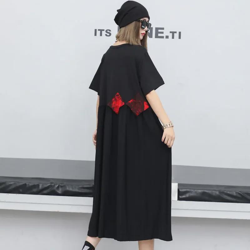 2024 Plus Size Women’s Summer Mid-Length Color Block Short Sleeve Loose Dress