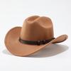 European and American Popular Belt Buckle Big Edge Curling Top Hat, Western Cowboy Hat, Woolen Felt Hat Jazz Hat