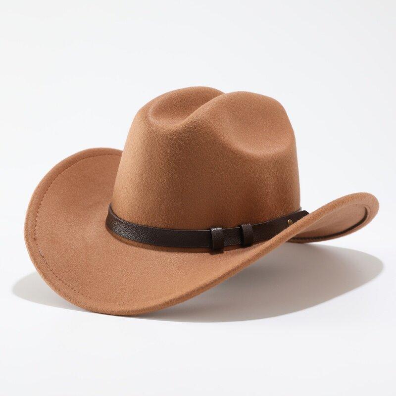 European and American Popular Belt Buckle Big Edge Curling Top Hat, Western Cowboy Hat, Woolen Felt Hat Jazz Hat