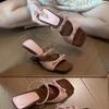 Slipper Mules Low High Heels Shoes Summer Best Street Look Females Square Head Open Toe Bow Strappy Sandals Women