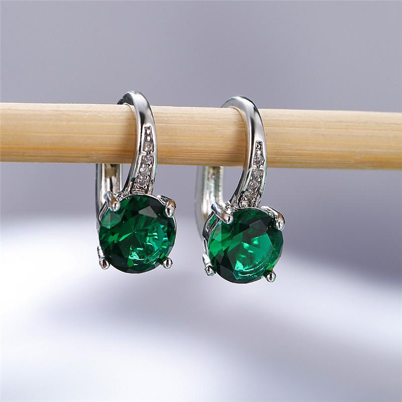 Cute Female Crystal Green Zircon Stone Clip Earrings Color Wedding Jewelry For Women