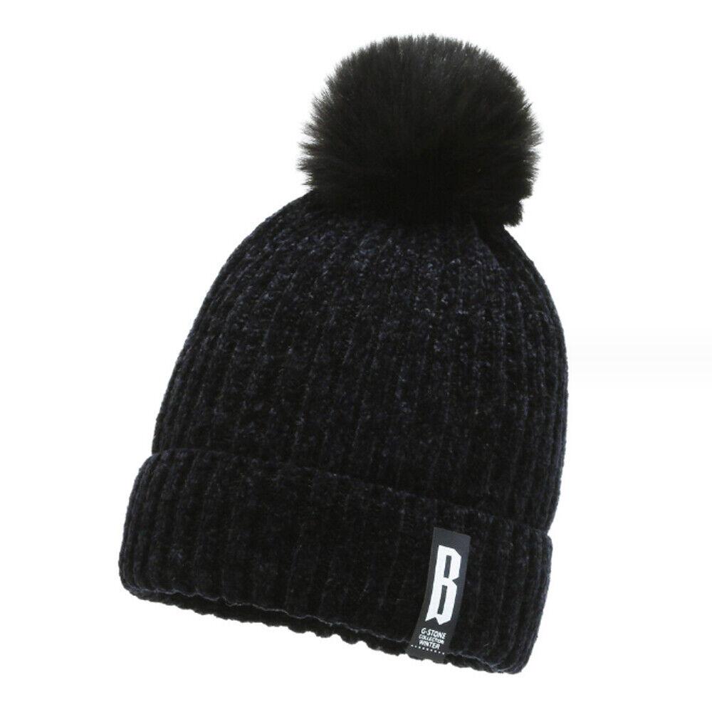 Knitted Bobble Hat Ladies Kids Beanie Warm Winter Pom-Pom Woolly Matching Cap