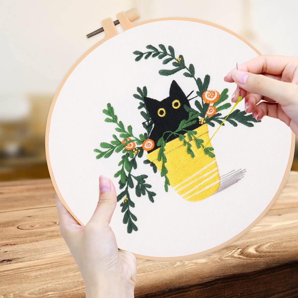 ALLMIRA Embroidery Kit for Cross Stitch DIY Embroidery Includes 20cm and English Instructions Beginners, Kit, Tools, Hoop, Thread, Fabric, Needle,