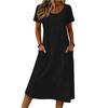 Women Casual Loose Fit Crew Neck Short Sleeve Midi Dress with Pockets Soft Fabric Comfortable Everyday Wear Suitable for Various Occasions