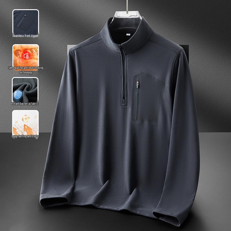 

Men s Winter 2025 Brushed Double-Sided Fleece Half-High Collar Sweatshirt - Casual Solid Color Long-Sleeve Top 54