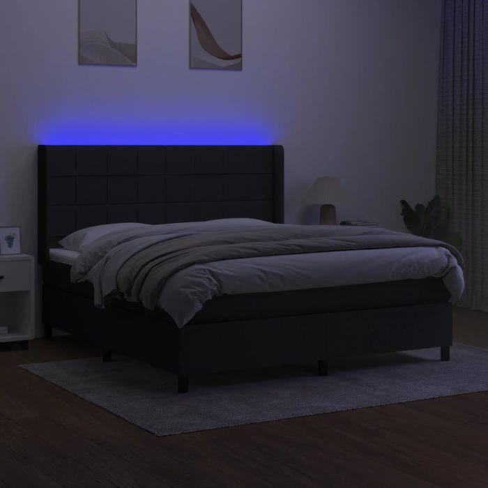 Maison Exclusive - Sommier à lattes de lit matelas et LED Noir 160x200 cm Tissu
