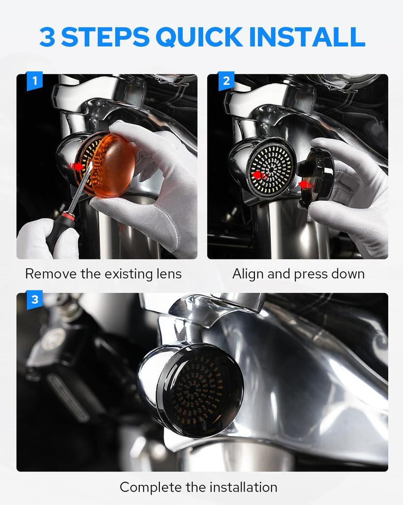 Benlari Smoke Bullet Turn Signal Turn Signal Light Lens Covers for Harley Street and Road King 2" Lenses, Touring, Softail, Dyna, Sportster, Glide,