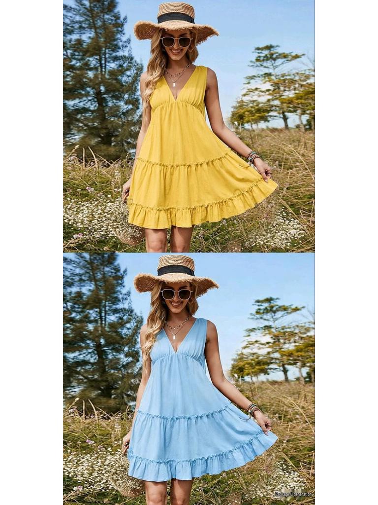 Sleeveless V-Neck Layered Casual Holiday Dress