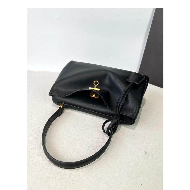 Versatile Leather Bag, Commuter Tote Bag, Large-capacity Black Underarm Bag for Women, High-end Handbag