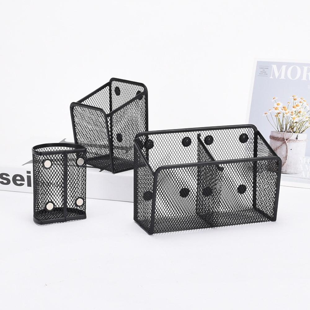 1pc Portable Large Capacity Magnetic Storage Basket Mesh Multifunctional Magnetic Pencil Holder Metal Storage Box Home Organizer