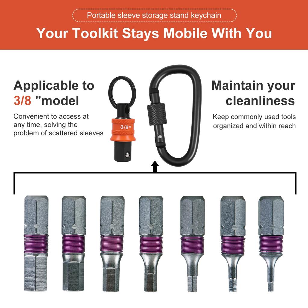 5PCS Socket Holder Keychain 1/2" 3/8" Socket Organizer with Quick Release and Clip for Construction Workers, Carpenter Mechanics