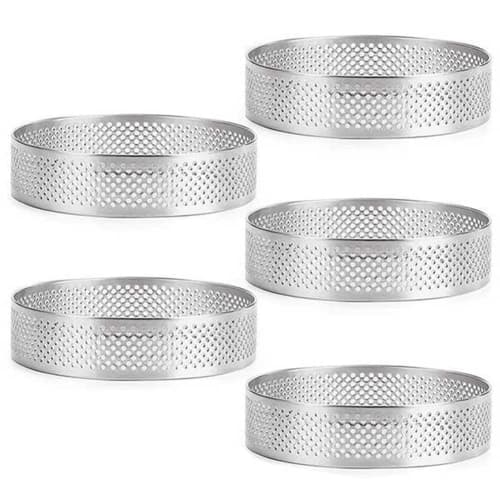 Dovhmoh 5-Piece Round Tart Rings with Holes, Stainless Steel, for Fruit Pie, Quiche, Cake, Mousse, and Kitchen Baking, 7cm