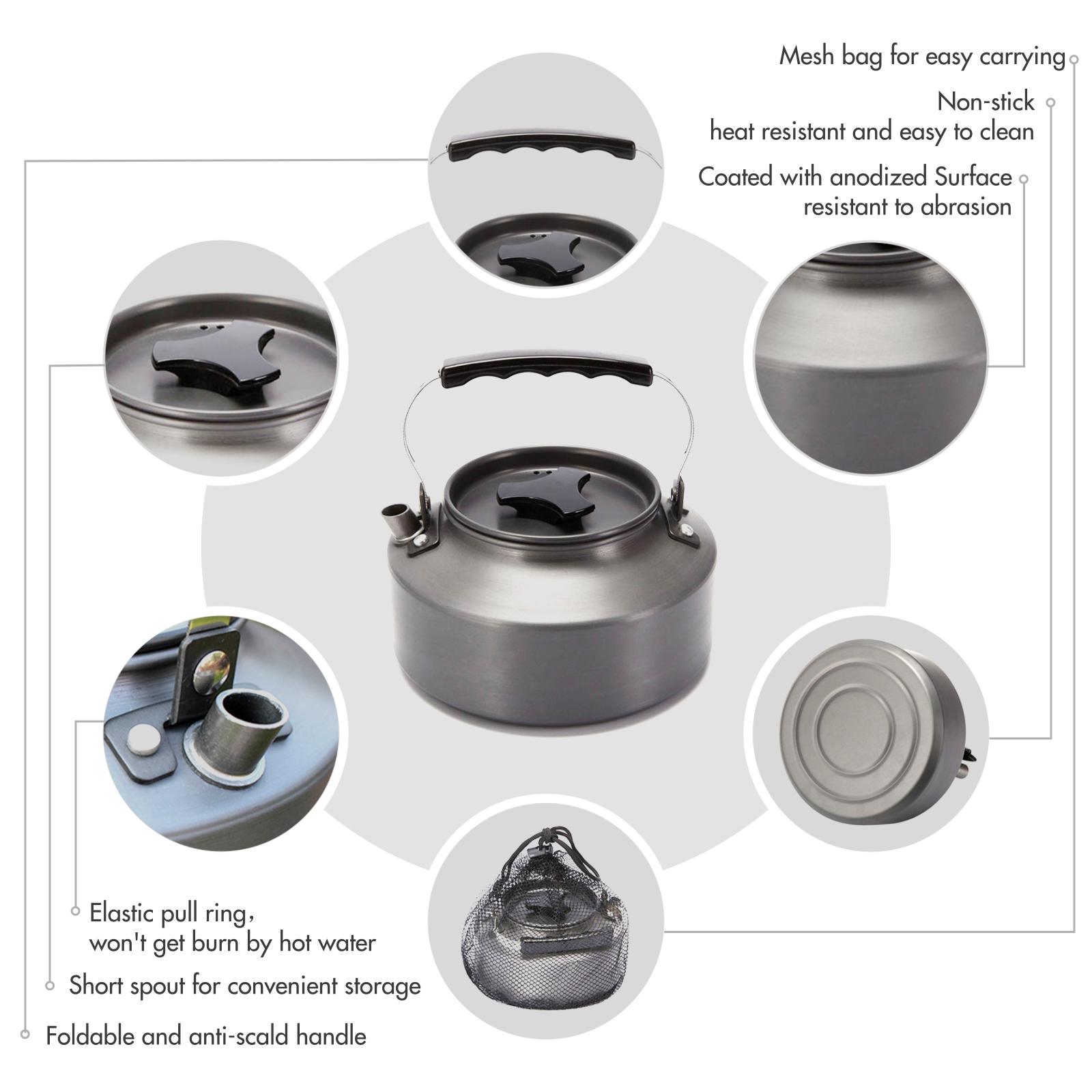 

Outdoor Teapot with Cup Stainless Steel Rustproof Anti-corrosion Tableware Set Kettle Camping Pinic Hiking