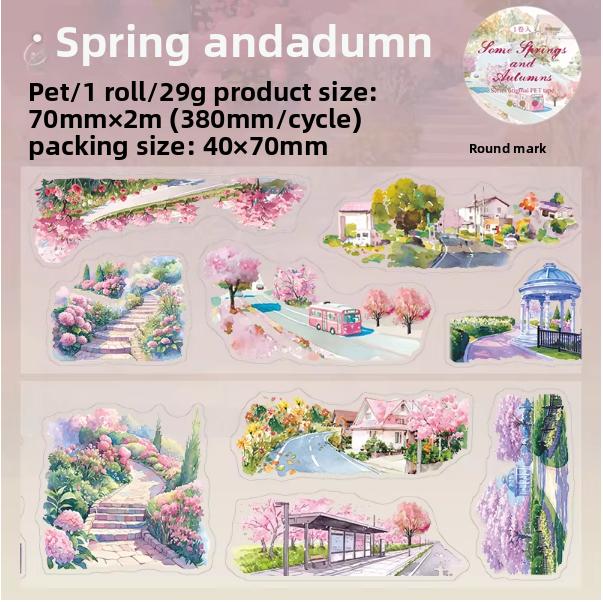 1 Roll of Waterproof Rubber Adhesive Single Sided Masking Decorative Tape with Seasonal Landscape Motifs