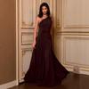 Women One Shoulder Pleated Waist Chiffon Spliced A Line Long Evening Party Dress