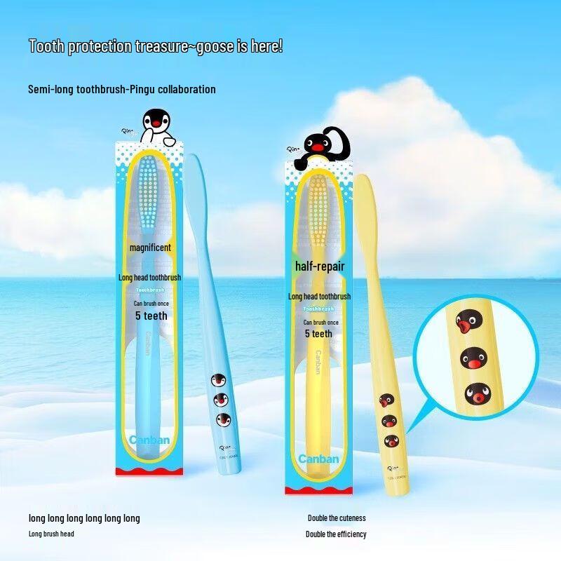 Canban Pingu Ultra-Miękkie Szczoteczki do Zębów z Długą Główką - 5 sztuk