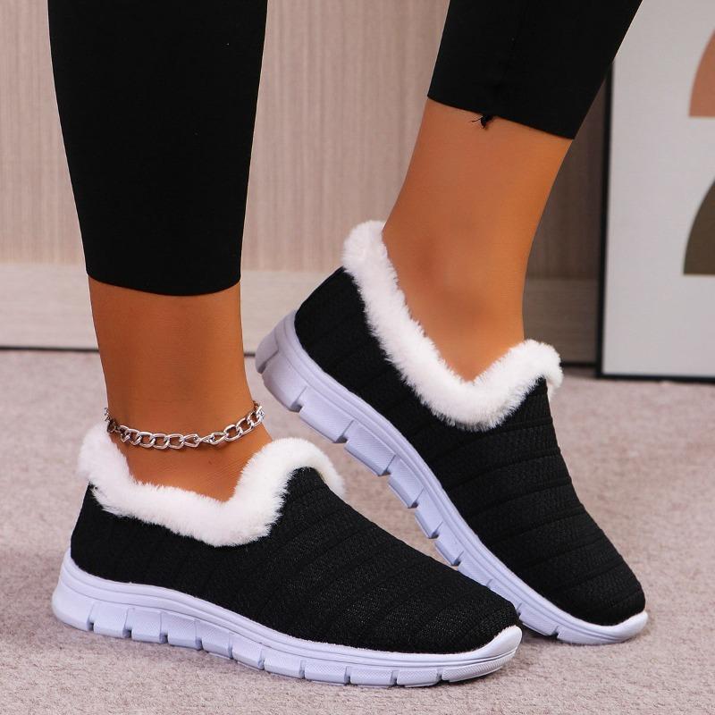 Autumn and winter new large-size women's cotton shoes round head flat bottom fly-woven Mao Mao mouth fashion women's cotton shoes
