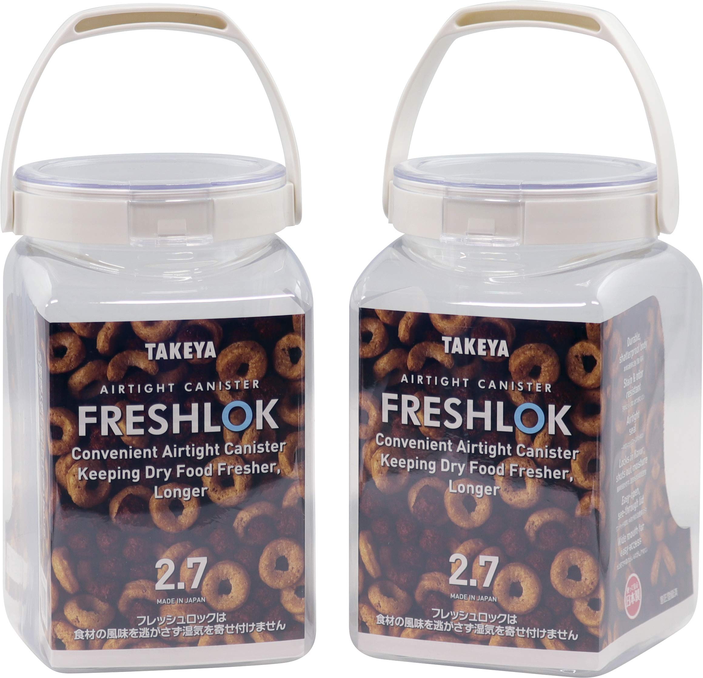 [Amazon.co.jp Exclusive] [Official] Takeya Freshlock White Storage Containers, Set of 2, Square, 2.7L (2700ml), Airtight, Airtight, Refrigerator-Safe,