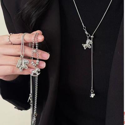 Korean Ins Zircon Pony Necklace Cold Wind Trend Versatile Sweater Chain Natal Year Collarbone Chain