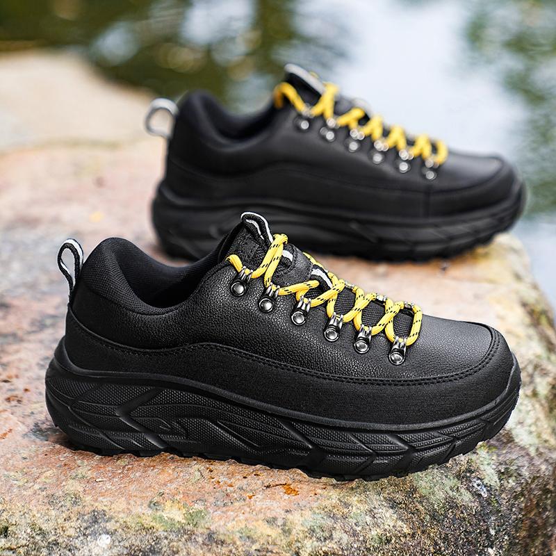 Men's Hiking Shoes PU Leather Casual Sports Shoes Fashion Lace-up Platform Shoes Waterproof Walking Shoes Big Size 39-48