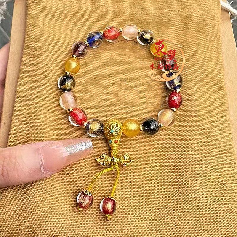 Vajra Gold Foil Luck-Turning Beads Bracelet with Dopamine Glow