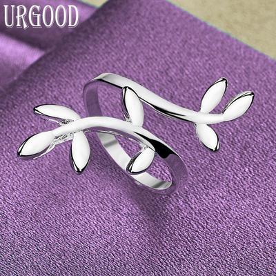 925 Sterling Silver Leaf Shaped Adjustable Ring Gift For Fashionable Jewelry