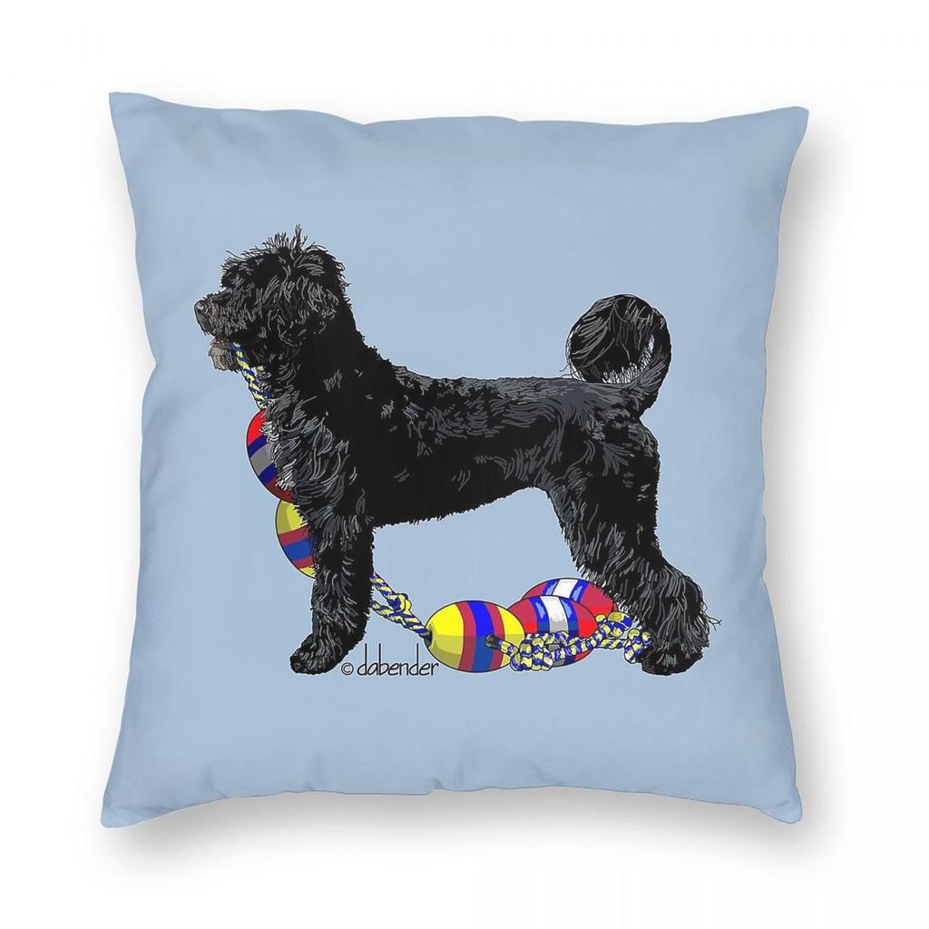 Portuguese Water Dog Float Line Square Pillowcase Polyester Linen Velvet Printed Zip Decorative Sofa Cushion Cover
