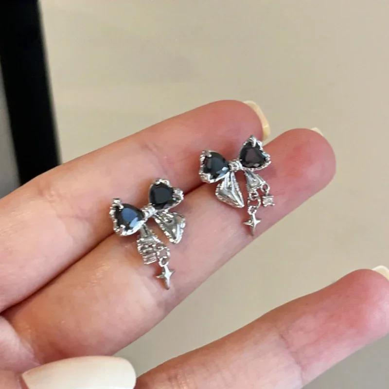 

Korean Bows Earring with White Zircon Women s Fashion Cute Pink Crystal Stud Earrings Y2k Earring for Girls Party Zircon Gifts чёрный