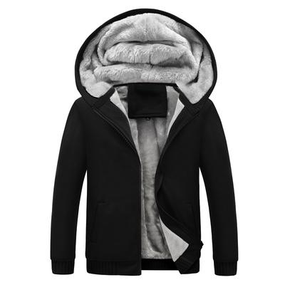 Autumn And Winter Men's Solid Color Hooded Plush Thick Sweater Cardigan Coat
