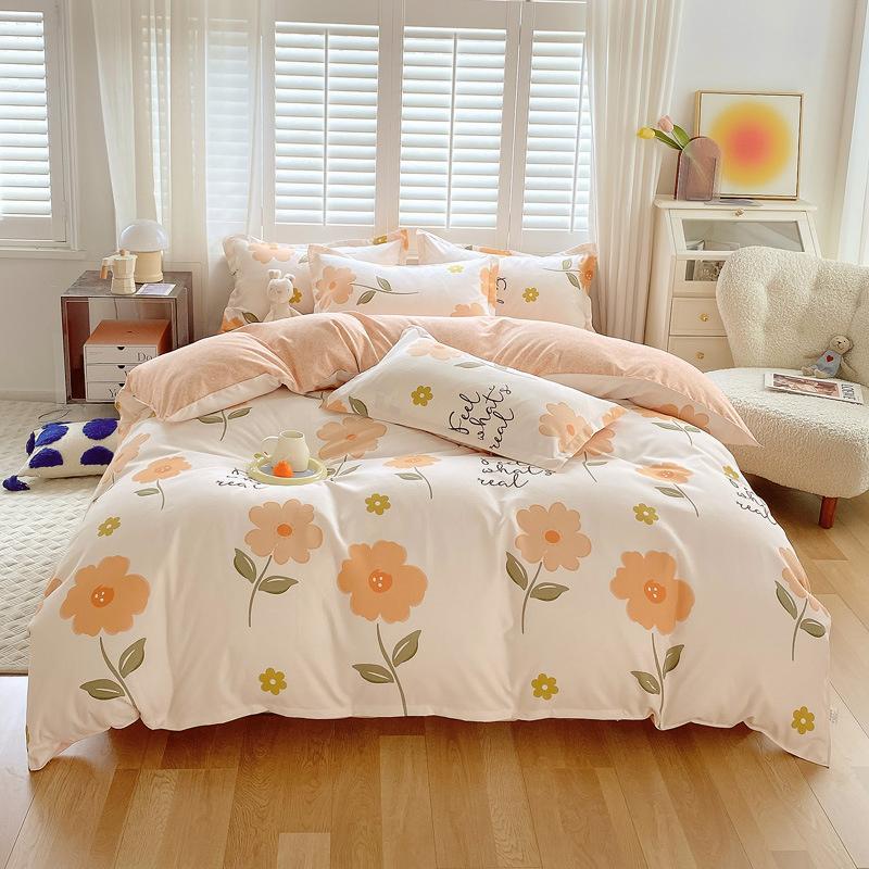 INS Double-sided Availability Pink Blue Cute Cat And Rabbit Bedding Set Duvet Cover Sheets With Pillowcases Full Size Bedroom