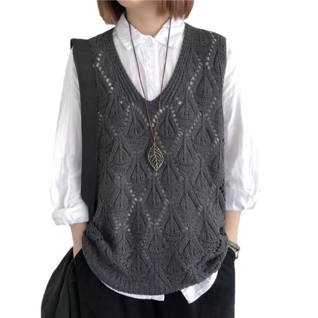 New, Retro, V-neck, Crochet, Knitted Sweater, Sleeveless Vest, Top, Loose, Hollowed Out, Pullover Vest
