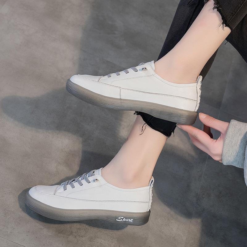 Fashion GKTINOO Loafers Ladies Genuine Leather Large Size Spring New Lace-up White Shoes Women Fashion Casual Soft Sole Flat Shoes Women