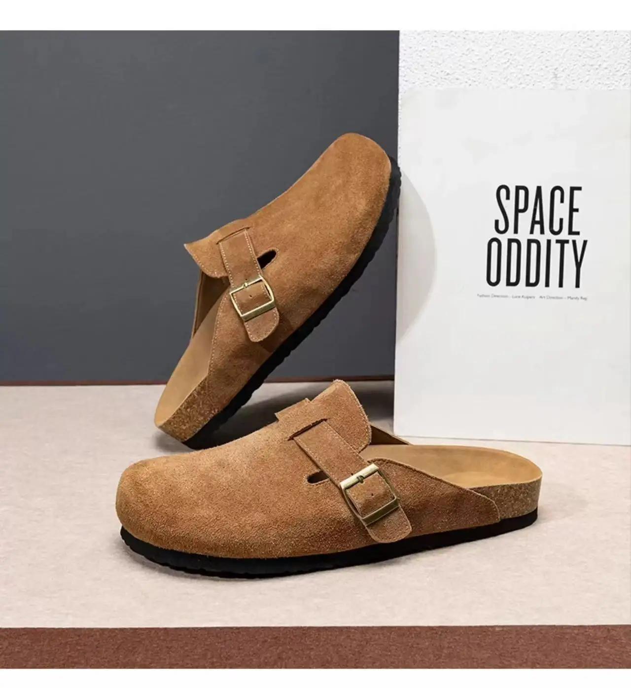 

Модные модные клоги тапочки для женщин классические замшевые мужские мюли пробковая стелька кожаная картофельная обувь с поддержкой свода стопы пляжные шлепанцы 35 коричневый