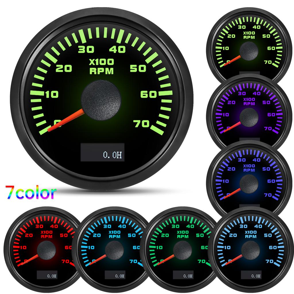 Waterproof 2" 52mm Tachometer With 7 Color Backlight 3000/4000/6000/7000/8000 RPM Tacho Gauge For Marine Car Truck 9-32V