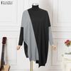 Women Casual Turtleneck Long Sleeve Patchwork Dress